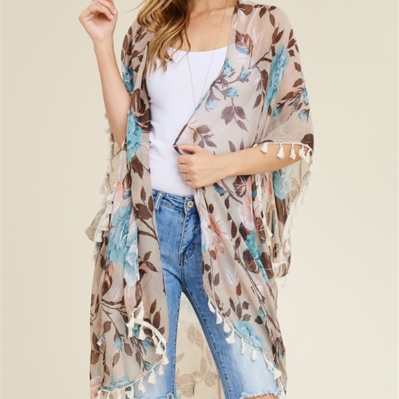 Blue and Tan Sleeveless Oversized Tunic - Picture 3 of 7